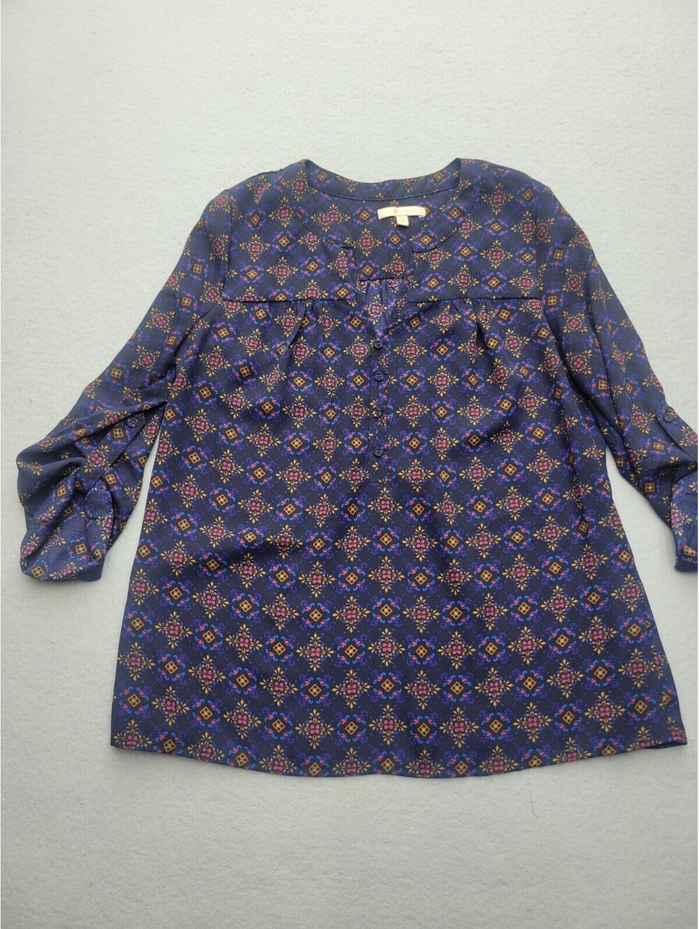 Skies Are Blue Women's Top Small Blue/Red Blouse Long Sleeve Floral Casual Work